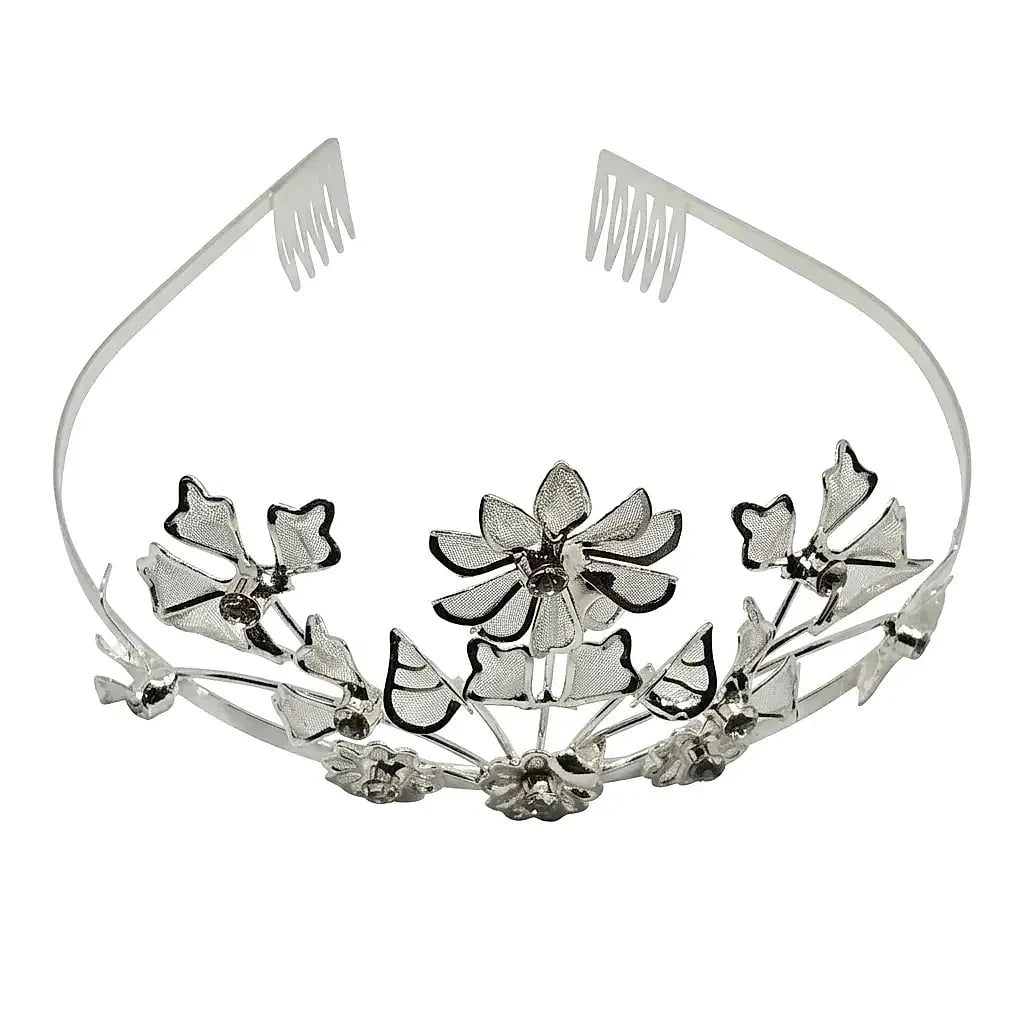 Handcrafted Silver Floral Mesh Tiara | Bridal & Special Occasion Headpiece