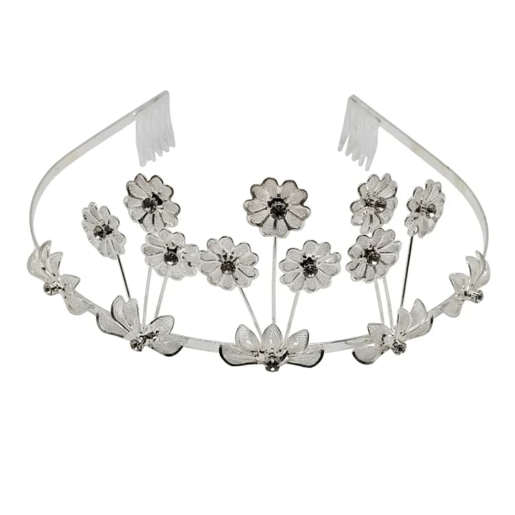 Bohemian Silver Floral Daisy Tiara Headband with Hair Combs