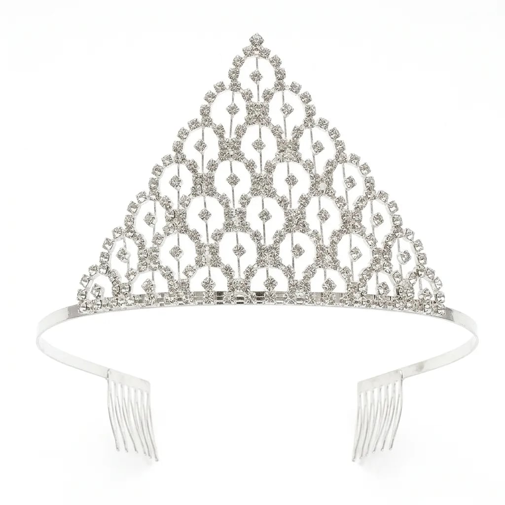 Silver Crystal Lattice Tiara – High-Point Rhinestone Bridal Crown with Combs