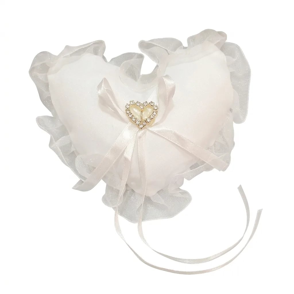 Romantic Heart-Shaped Ruffled Ring Bearer Pillow