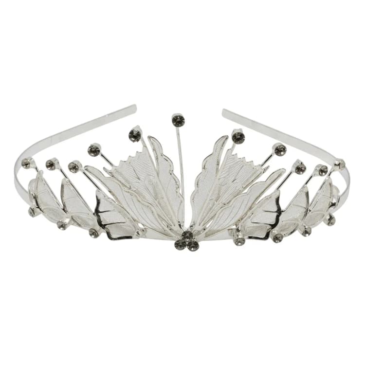Silver Mesh Leaf & Crystal Tiara | Elegant Bridal Headpiece