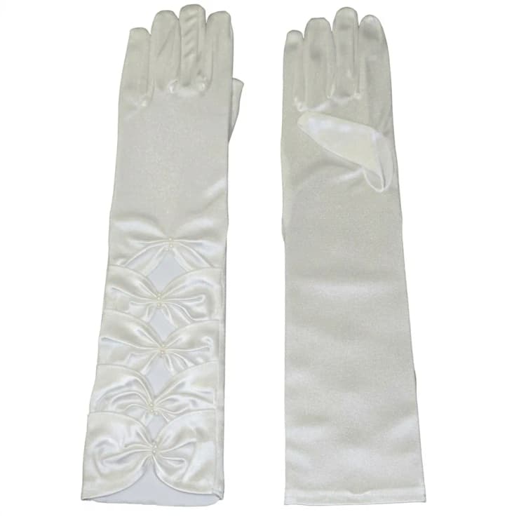 Bridal Bow Cutout Satin Gloves | Below-the-Elbow Evening Gloves