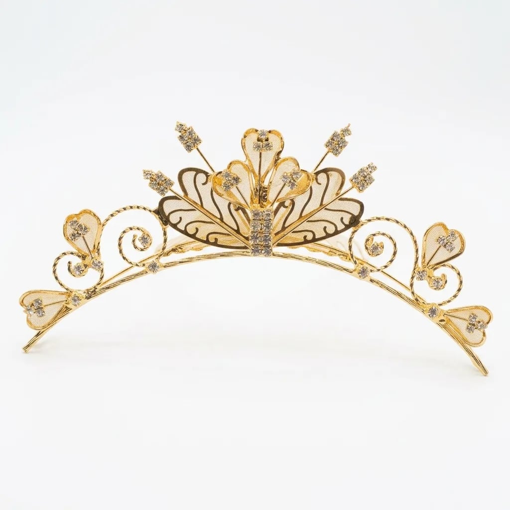 Gold Rhinestone Tiara – Elegant Bridal & Quinceañera Crown